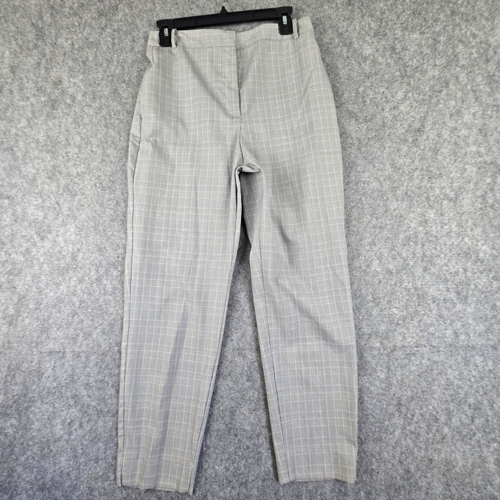 Zara Basic Trousers Womens 6 Grey Slim Plaid High Rise Tapered Dress Pants